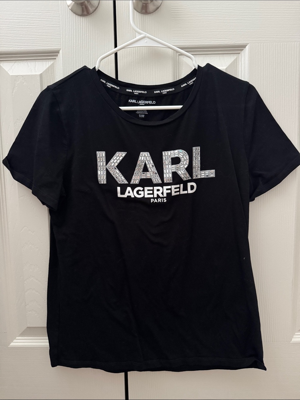 Karl Lagerfeld Black Tee with Silver Embellished KARL Logo